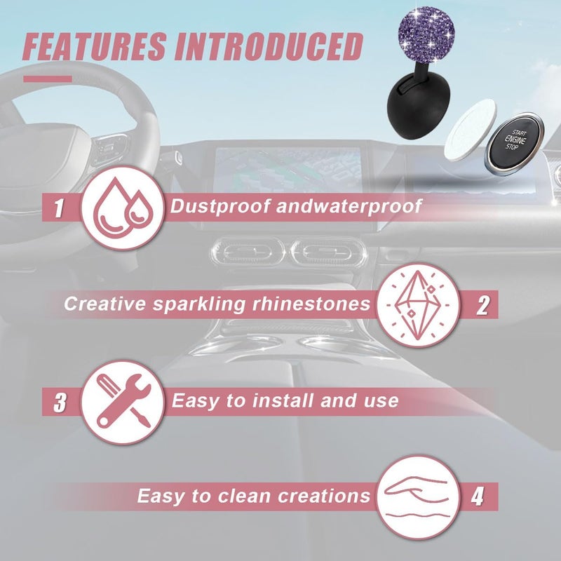 LHDOS Car Push Start Button Cover, Rhinestone Engine Start Stop Button Joystick Covers, One-Button Push to Start Rocker Cover, Car Interior Decoration Accessories for Cars, Computers, and More (Purple) - Image 3